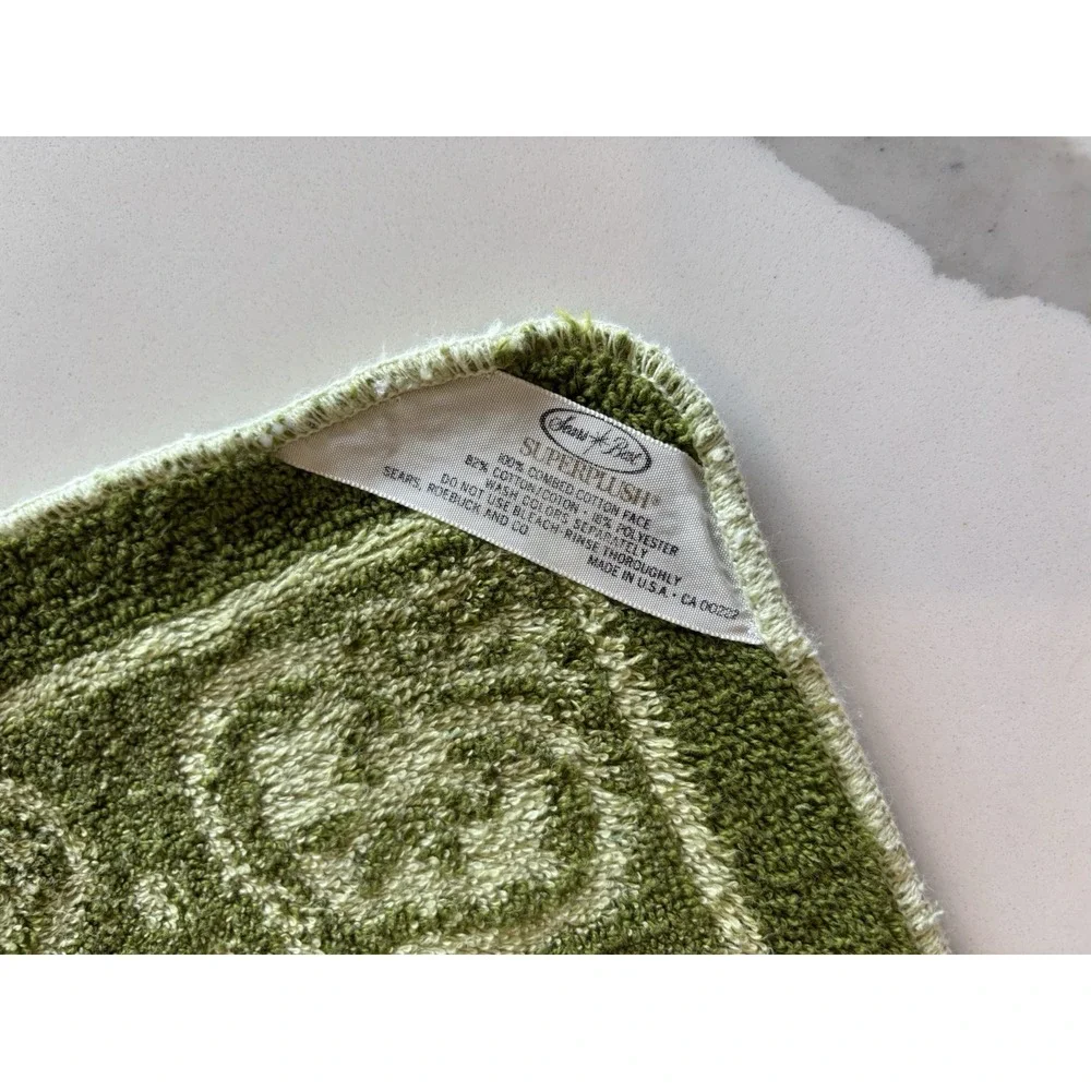 Vintage Sears Best Super Plush Terry Wash Cloth Green Sculpted Hearts Pattern